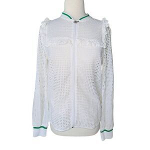 FB10 Each X Other Paris Zip Up Jacket Top Eyelet Ruffle Green Trim Small Women's
